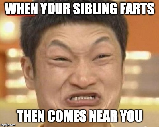 Impossibru Guy Original Meme | WHEN YOUR SIBLING FARTS; THEN COMES NEAR YOU | image tagged in memes,impossibru guy original | made w/ Imgflip meme maker