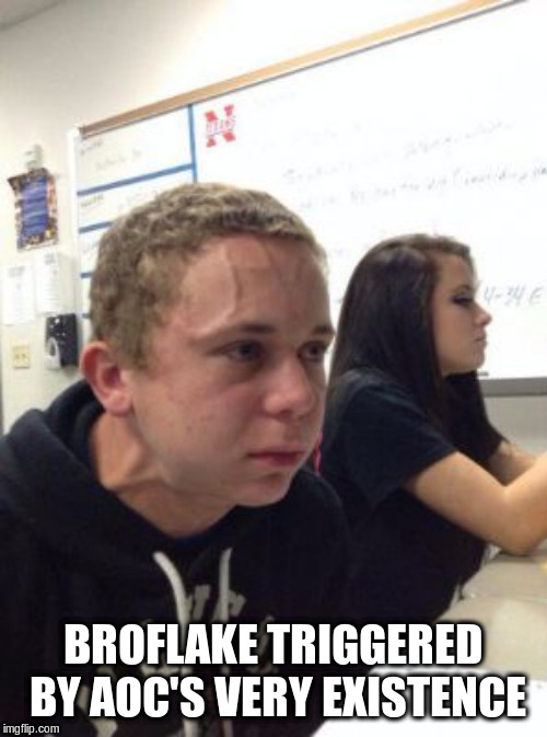 Man triggered at school | BROFLAKE TRIGGERED BY AOC'S VERY EXISTENCE | image tagged in man triggered at school | made w/ Imgflip meme maker