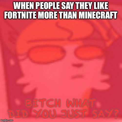 This generation makes me sad, mad, and all the above | WHEN PEOPLE SAY THEY LIKE FORTNITE MORE THAN MINECRAFT; BITCH WHAT DID YOU JUST SAY? | made w/ Imgflip meme maker