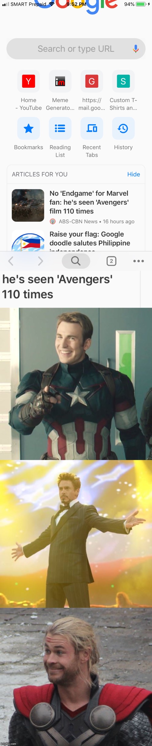 Someone bless this man!!! | image tagged in robert downey jr iron man,captain america,thor happy then sad | made w/ Imgflip meme maker