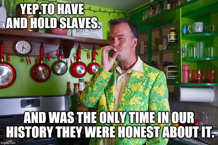 YEP.TO HAVE AND HOLD SLAVES. AND WAS THE ONLY TIME IN OUR HISTORY THEY WERE HONEST ABOUT IT. | made w/ Imgflip meme maker