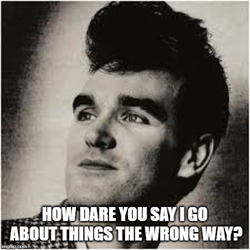 Morrisey | HOW DARE YOU SAY I GO ABOUT THINGS THE WRONG WAY? | image tagged in morrisey | made w/ Imgflip meme maker