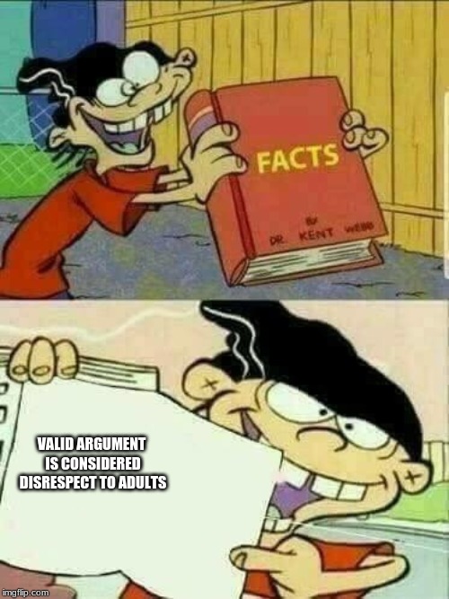Double d facts book  | VALID ARGUMENT IS CONSIDERED DISRESPECT TO ADULTS | image tagged in double d facts book | made w/ Imgflip meme maker