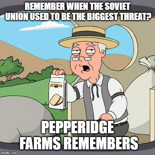 Mr. Gorbachev, Tear Down This Wall - June 12, 1987 | REMEMBER WHEN THE SOVIET UNION USED TO BE THE BIGGEST THREAT? PEPPERIDGE FARMS REMEMBERS | image tagged in memes,pepperidge farm remembers | made w/ Imgflip meme maker