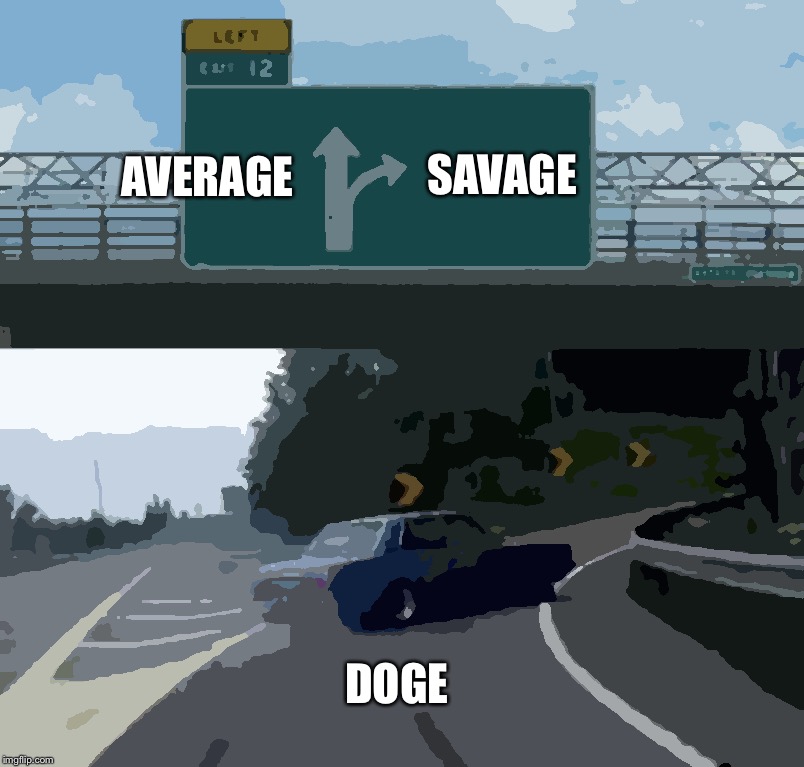 Left Exit 12 Off Ramp Meme | SAVAGE; AVERAGE; DOGE | image tagged in memes,left exit 12 off ramp | made w/ Imgflip meme maker