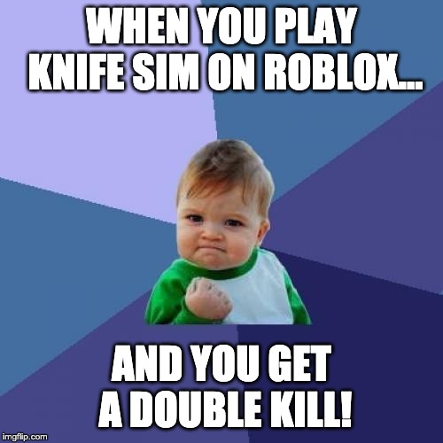 Success Kid Meme | WHEN YOU PLAY KNIFE SIM ON ROBLOX... AND YOU GET A DOUBLE KILL! | image tagged in memes,success kid | made w/ Imgflip meme maker