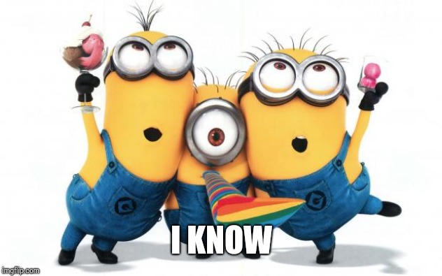 Minion party despicable me | I KNOW | image tagged in minion party despicable me | made w/ Imgflip meme maker