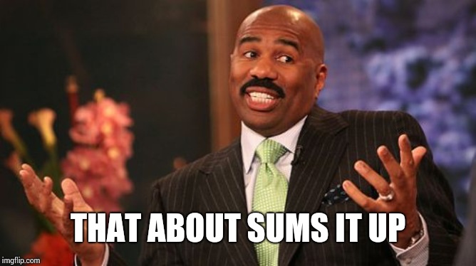 Steve Harvey Meme | THAT ABOUT SUMS IT UP | image tagged in memes,steve harvey | made w/ Imgflip meme maker