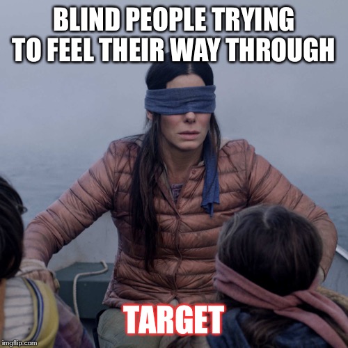 Bird Box | BLIND PEOPLE TRYING TO FEEL THEIR WAY THROUGH; TARGET | image tagged in memes,bird box | made w/ Imgflip meme maker