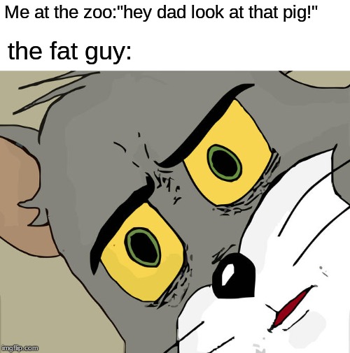 Unsettled Tom Meme | Me at the zoo:"hey dad look at that pig!"; the fat guy: | image tagged in memes,unsettled tom | made w/ Imgflip meme maker