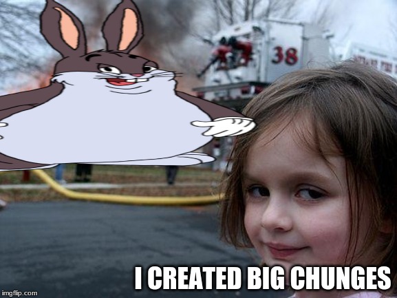 I CREATED BIG CHUNGES | image tagged in disaster girl | made w/ Imgflip meme maker