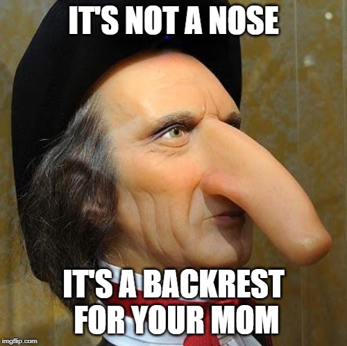 funny nose | IT'S NOT A NOSE; IT'S A BACKREST FOR YOUR MOM | image tagged in funny nose | made w/ Imgflip meme maker