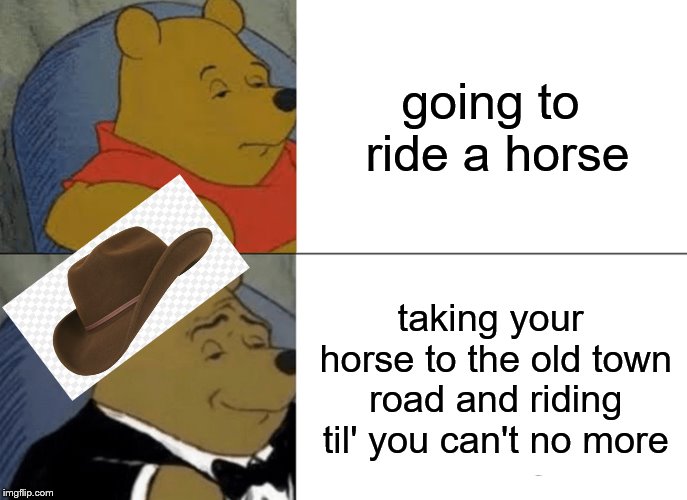 just read | going to ride a horse; taking your horse to the old town road and riding til' you can't no more | image tagged in memes,tuxedo winnie the pooh | made w/ Imgflip meme maker
