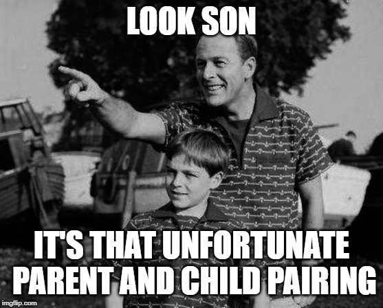 Father and son | LOOK SON IT'S THAT UNFORTUNATE PARENT AND CHILD PAIRING | image tagged in father and son | made w/ Imgflip meme maker
