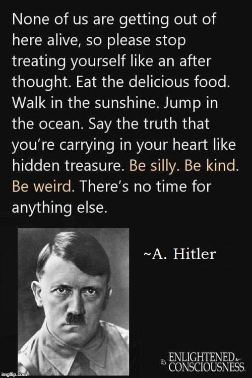 No one gets out alive | image tagged in hitler,happy sayings,love | made w/ Imgflip meme maker