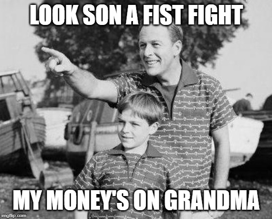 Look Son | LOOK SON A FIST FIGHT; MY MONEY'S ON GRANDMA | image tagged in memes,look son | made w/ Imgflip meme maker