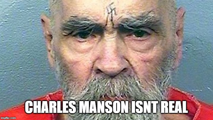 he is fake | CHARLES MANSON ISNT REAL | image tagged in charles manson | made w/ Imgflip meme maker