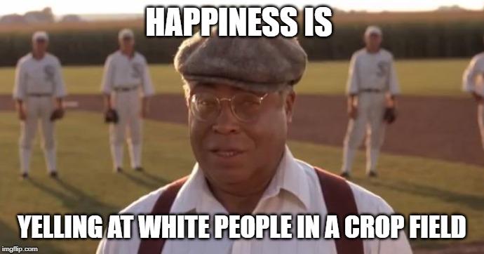 People will come ray | HAPPINESS IS; YELLING AT WHITE PEOPLE IN A CROP FIELD | image tagged in people will come ray | made w/ Imgflip meme maker