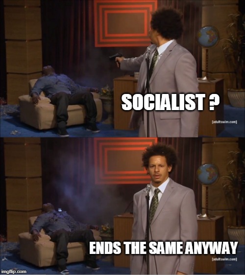 Who Killed Hannibal Meme | SOCIALIST ? ENDS THE SAME ANYWAY | image tagged in memes,who killed hannibal | made w/ Imgflip meme maker