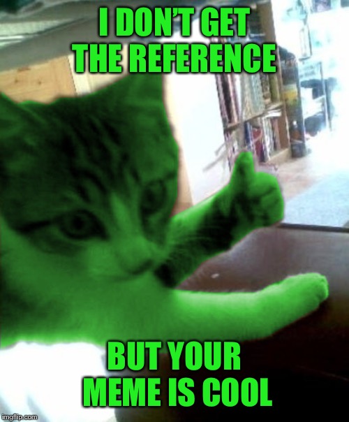 thumbs up RayCat | I DON’T GET THE REFERENCE BUT YOUR MEME IS COOL | image tagged in thumbs up raycat | made w/ Imgflip meme maker