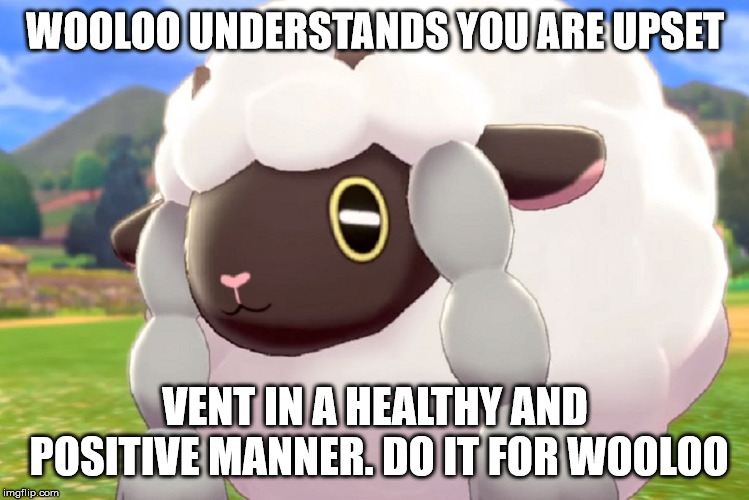 WOOLOO UNDERSTANDS YOU ARE UPSET; VENT IN A HEALTHY AND POSITIVE MANNER. DO IT FOR WOOLOO | made w/ Imgflip meme maker