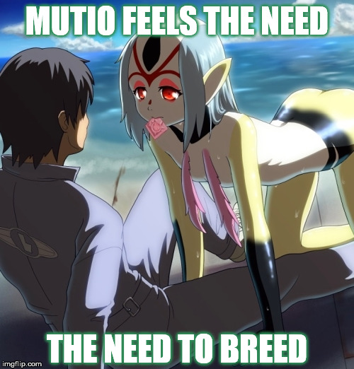 Or rather, to engage in the act of breeding. | MUTIO FEELS THE NEED; THE NEED TO BREED | image tagged in blue submarine no 6,mutio,monster girl,need for speed,sex,condom | made w/ Imgflip meme maker