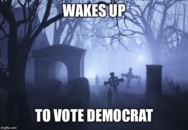 Cemetery | WAKES UP TO VOTE DEMOCRAT | image tagged in cemetery | made w/ Imgflip meme maker