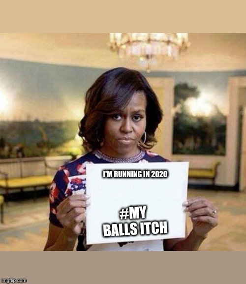 Michelle Obama blank sheet | I'M RUNNING IN 2020; #MY BALLS ITCH | image tagged in michelle obama blank sheet | made w/ Imgflip meme maker
