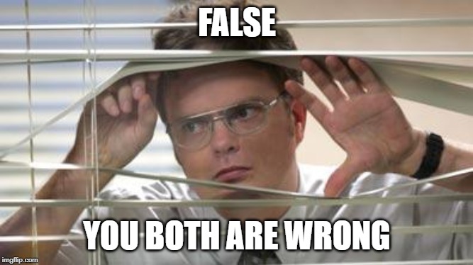 Dwight Schrute Looking | FALSE; YOU BOTH ARE WRONG | image tagged in dwight schrute looking | made w/ Imgflip meme maker