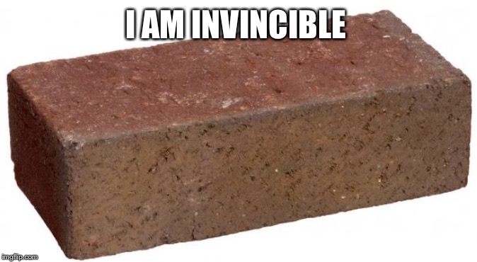 brick | I AM INVINCIBLE | image tagged in brick | made w/ Imgflip meme maker