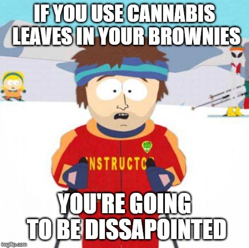 You're gonna have a bad time | IF YOU USE CANNABIS LEAVES IN YOUR BROWNIES; YOU'RE GOING TO BE DISSAPOINTED | image tagged in you're gonna have a bad time | made w/ Imgflip meme maker