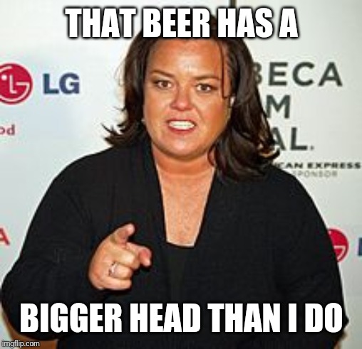 THAT BEER HAS A BIGGER HEAD THAN I DO | image tagged in rosie o'donnell pointing | made w/ Imgflip meme maker