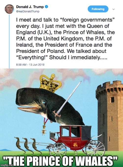 The Prince of Whales | "THE PRINCE OF WHALES" | image tagged in trump,twitter,maga,puns | made w/ Imgflip meme maker