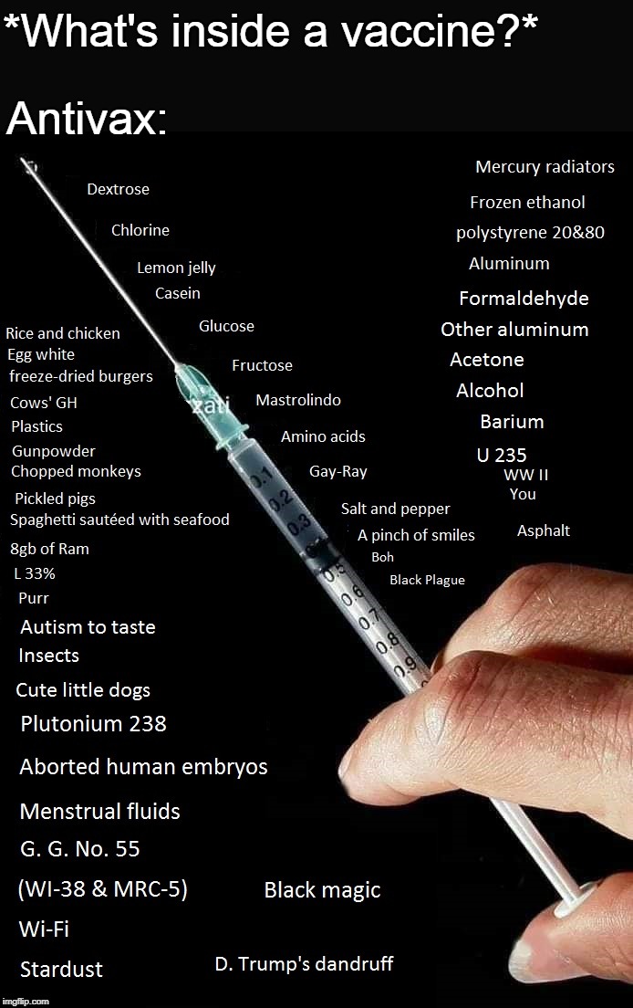 What's inside a vaccine? | *What's inside a vaccine?*; Antivax: | image tagged in vaccines,vaccine,memes,funny memes,antivax,funny | made w/ Imgflip meme maker