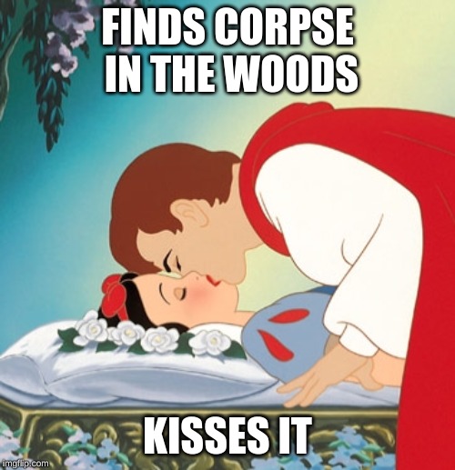 Beauty Kiss | FINDS CORPSE IN THE WOODS; KISSES IT | image tagged in beauty kiss | made w/ Imgflip meme maker