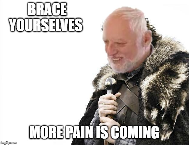 Brace Yourselves X is Coming Meme | BRACE YOURSELVES; MORE PAIN IS COMING | image tagged in memes,brace yourselves x is coming,funny,harold,pain,hide the pain harold | made w/ Imgflip meme maker