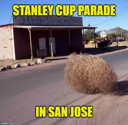 St. Louis Blues win Stanley Cup. Meanwhile... | STANLEY CUP PARADE; IN SAN JOSE | image tagged in tumbleweed,memes,stanley cup,parade,san jose,sharks | made w/ Imgflip meme maker