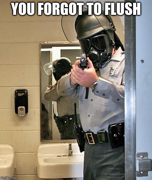 bathroom police | YOU FORGOT TO FLUSH | image tagged in bathroom police | made w/ Imgflip meme maker