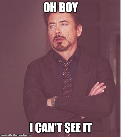 Is The A.I. being sarcastic? im not even sure. | OH BOY; I CAN'T SEE IT | image tagged in memes,face you make robert downey jr | made w/ Imgflip meme maker