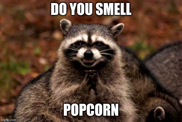Evil Plotting Raccoon Meme | DO YOU SMELL; POPCORN | image tagged in memes,evil plotting raccoon | made w/ Imgflip meme maker