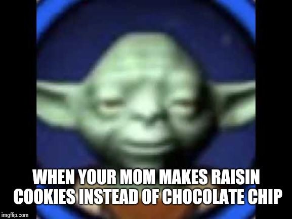 Lego Yoda | WHEN YOUR MOM MAKES RAISIN COOKIES INSTEAD OF CHOCOLATE CHIP | image tagged in lego yoda | made w/ Imgflip meme maker