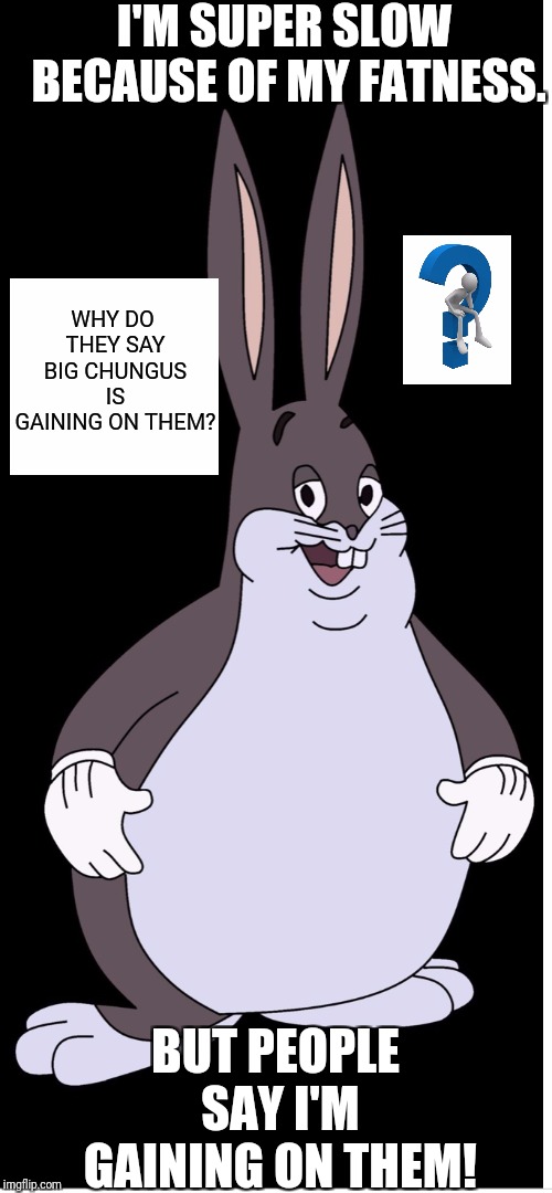 Johanna | I'M SUPER SLOW BECAUSE OF MY FATNESS. WHY DO THEY SAY BIG CHUNGUS IS GAINING ON THEM? BUT PEOPLE SAY I'M GAINING ON THEM! | image tagged in johanna | made w/ Imgflip meme maker