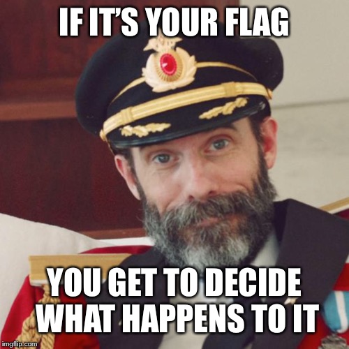 Captain Obvious | IF IT’S YOUR FLAG YOU GET TO DECIDE WHAT HAPPENS TO IT | image tagged in captain obvious | made w/ Imgflip meme maker