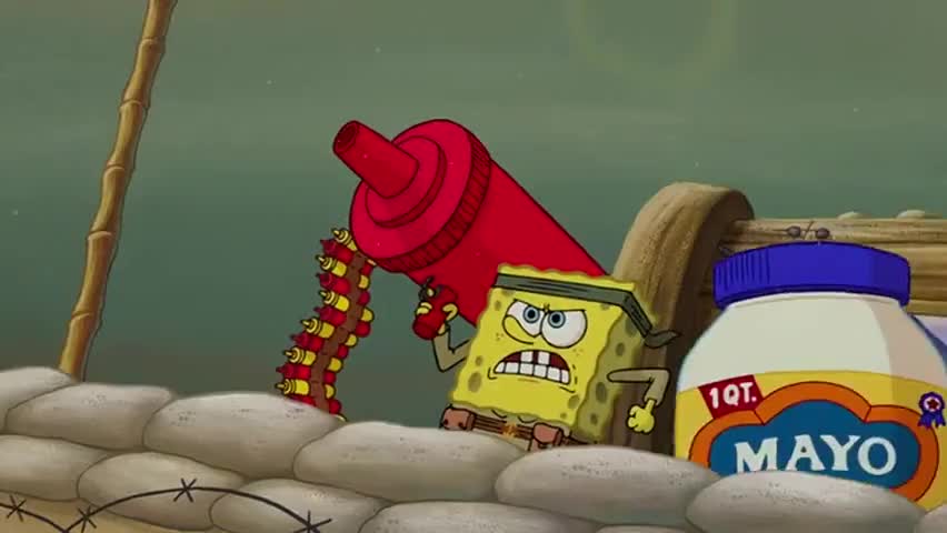 High Quality Spongebob ketchup gun Blank Meme Template