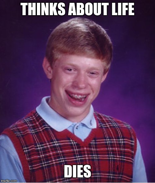 Bad Luck Brian | THINKS ABOUT LIFE; DIES | image tagged in memes,bad luck brian | made w/ Imgflip meme maker