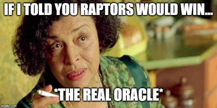 oracle matrix | IF I TOLD YOU RAPTORS WOULD WIN... *THE REAL ORACLE* | image tagged in oracle matrix | made w/ Imgflip meme maker