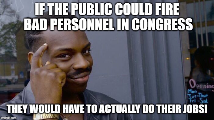Roll Safe Think About It Meme | IF THE PUBLIC COULD FIRE BAD PERSONNEL IN CONGRESS; THEY WOULD HAVE TO ACTUALLY DO THEIR JOBS! | image tagged in memes,roll safe think about it | made w/ Imgflip meme maker