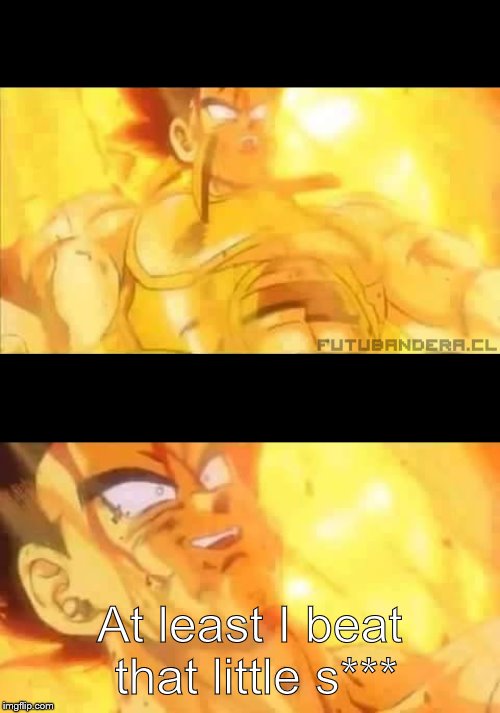 Vegeta Dead | At least I beat that little s*** | image tagged in vegeta dead | made w/ Imgflip meme maker