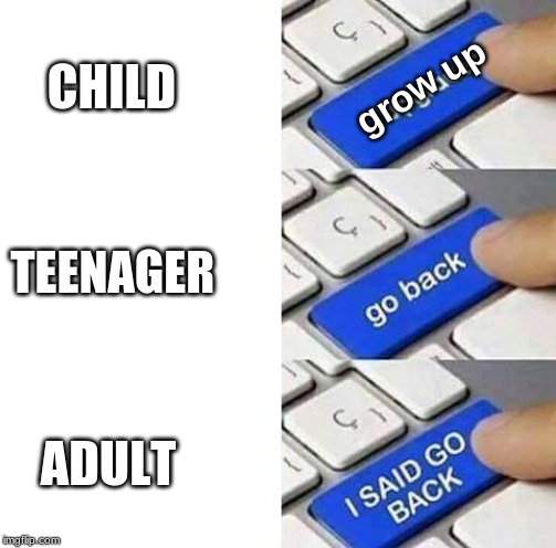 I SAID GO BACK | CHILD; grow up; TEENAGER; ADULT | image tagged in i said go back | made w/ Imgflip meme maker