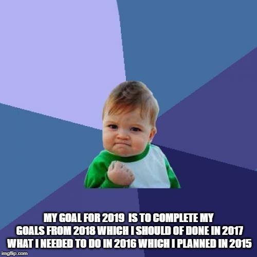 Success Kid Meme | MY GOAL FOR 2019  IS TO COMPLETE MY GOALS FROM 2018 WHICH I SHOULD OF DONE IN 2017 WHAT I NEEDED TO DO IN 2016 WHICH I PLANNED IN 2015 | image tagged in memes,success kid | made w/ Imgflip meme maker